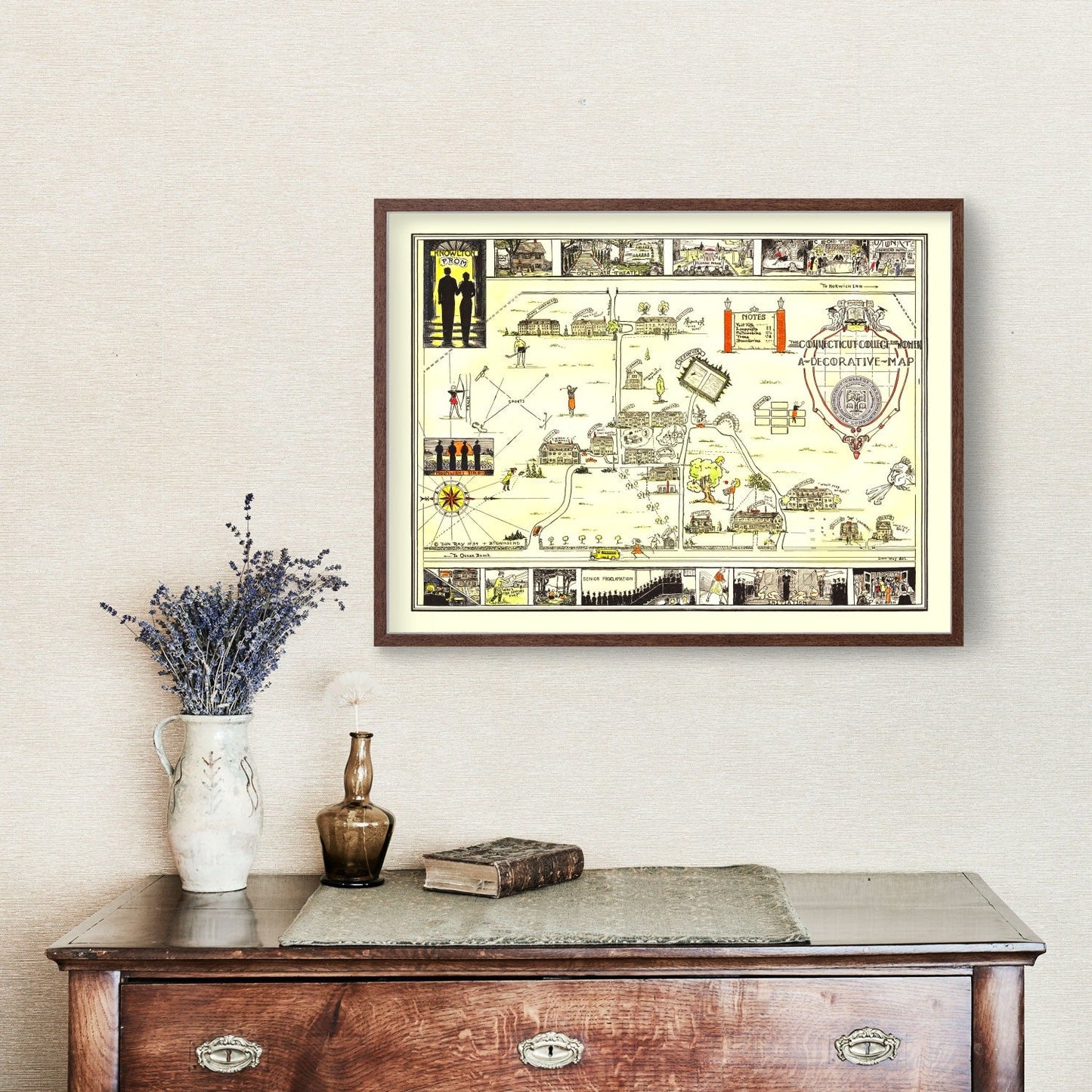 Vintage Map of Connecticut College for Women, 1934