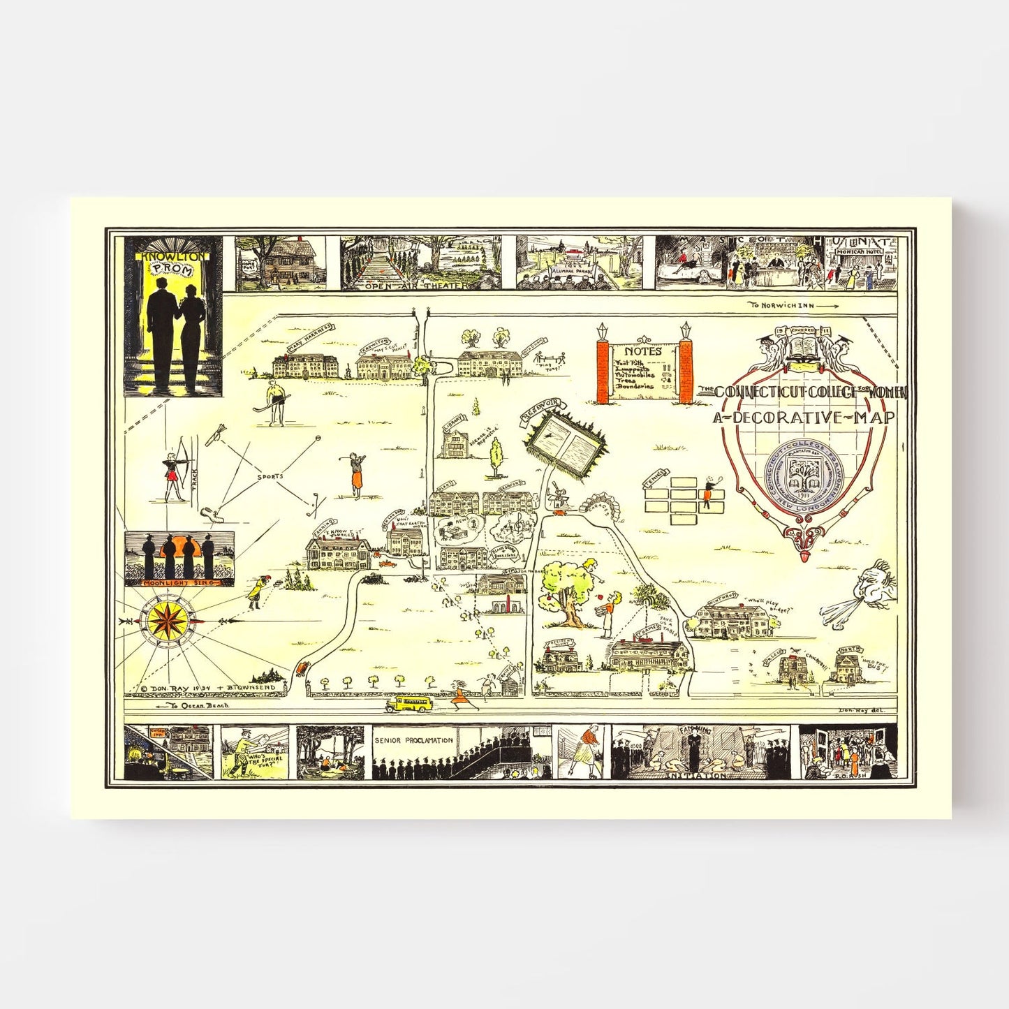 Vintage Map of Connecticut College for Women, 1934
