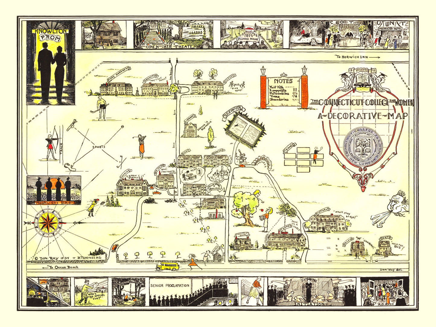 Vintage Map of Connecticut College for Women, 1934