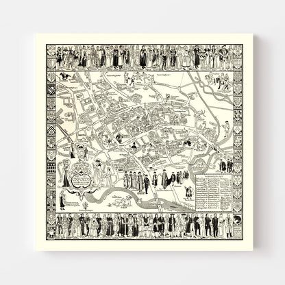 Vintage Map of Oxford University, 1950