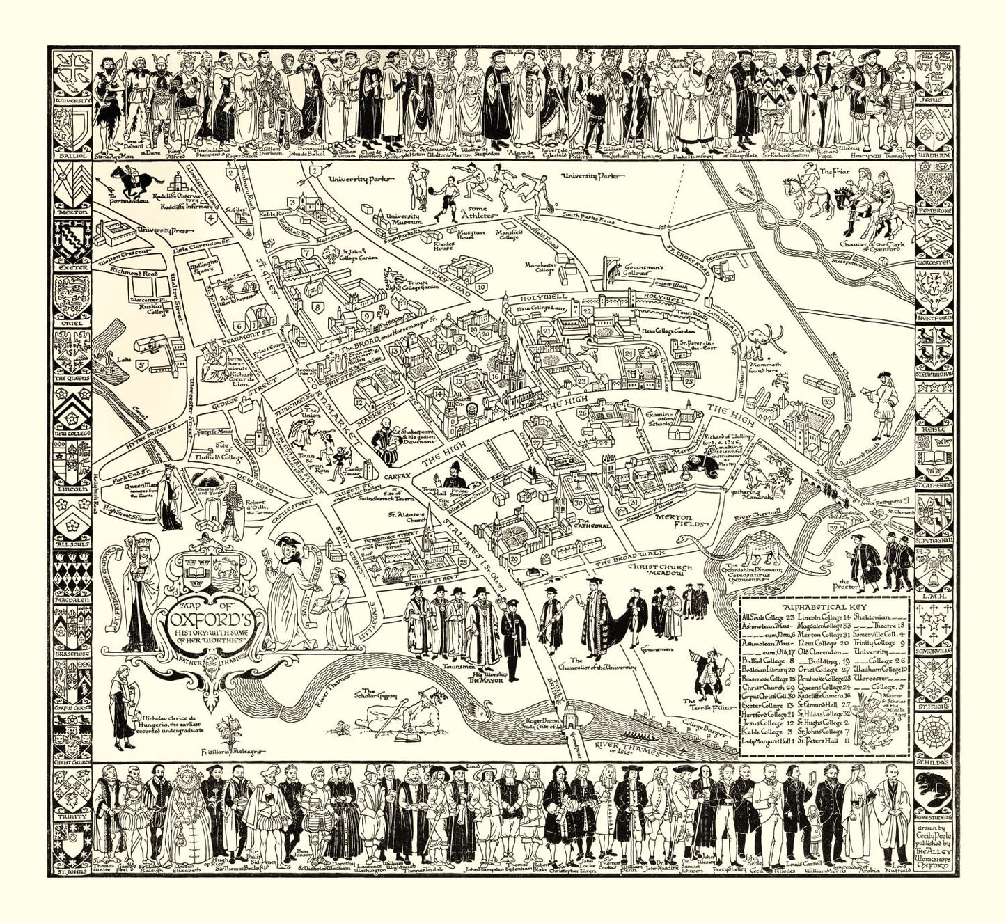 Vintage Map of Oxford University, 1950