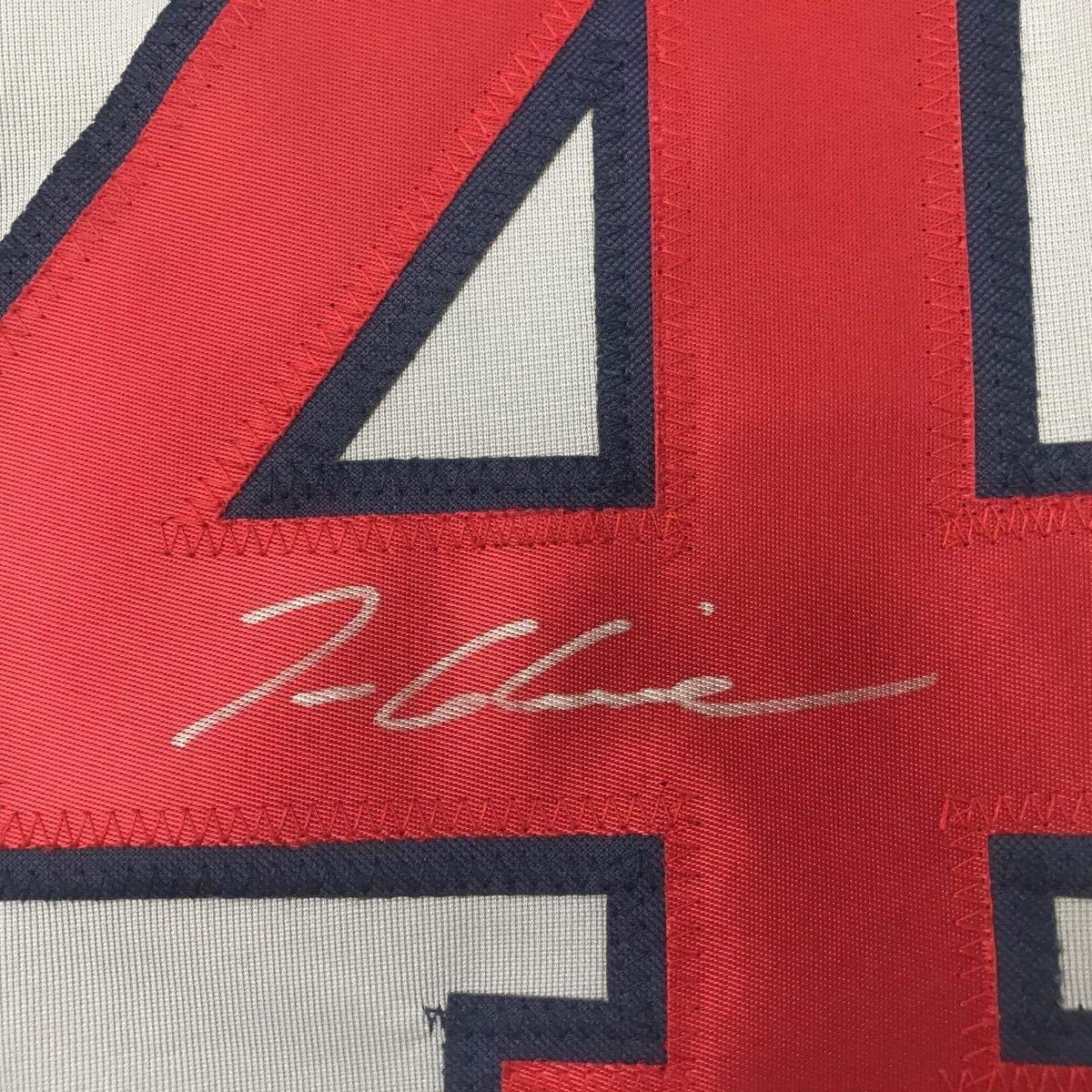 Framed Autographed/Signed Tom Glavine 35x39 Atlanta Grey Baseball Jersey JSA COA
