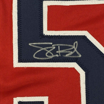 Framed Autographed/Signed Shane Bieber 35x39 Cleveland Red Baseball Jersey JSA COA