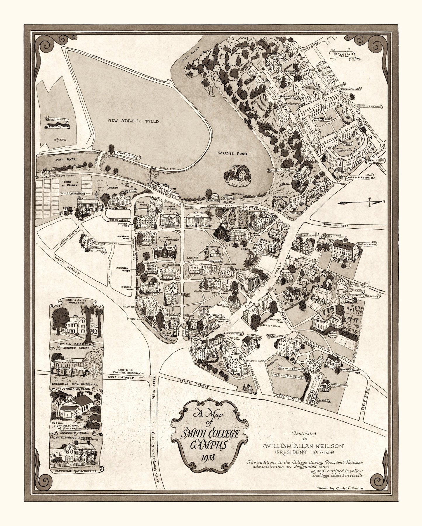 Vintage Map of Smith College, 1938