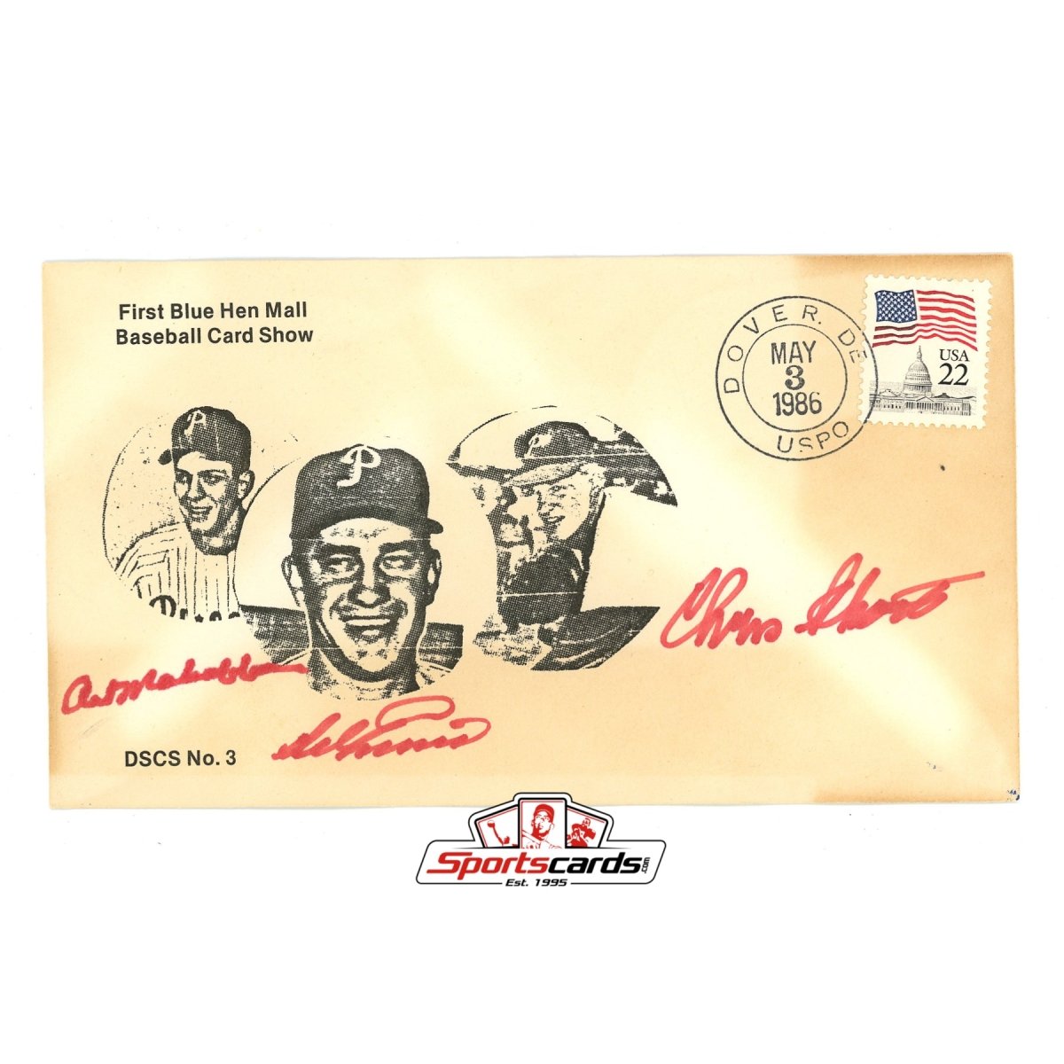 Del Ennis, Art Mahaffey & Chris Short Signed Autographed Envelope JSA