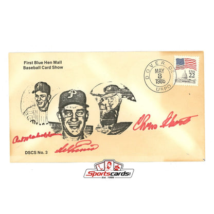 Del Ennis, Art Mahaffey & Chris Short Signed Autographed Envelope JSA