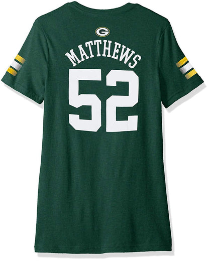NFL Girls Clay Matthews Green Bay Packers Main Stripes V-Neck, Large/ 14