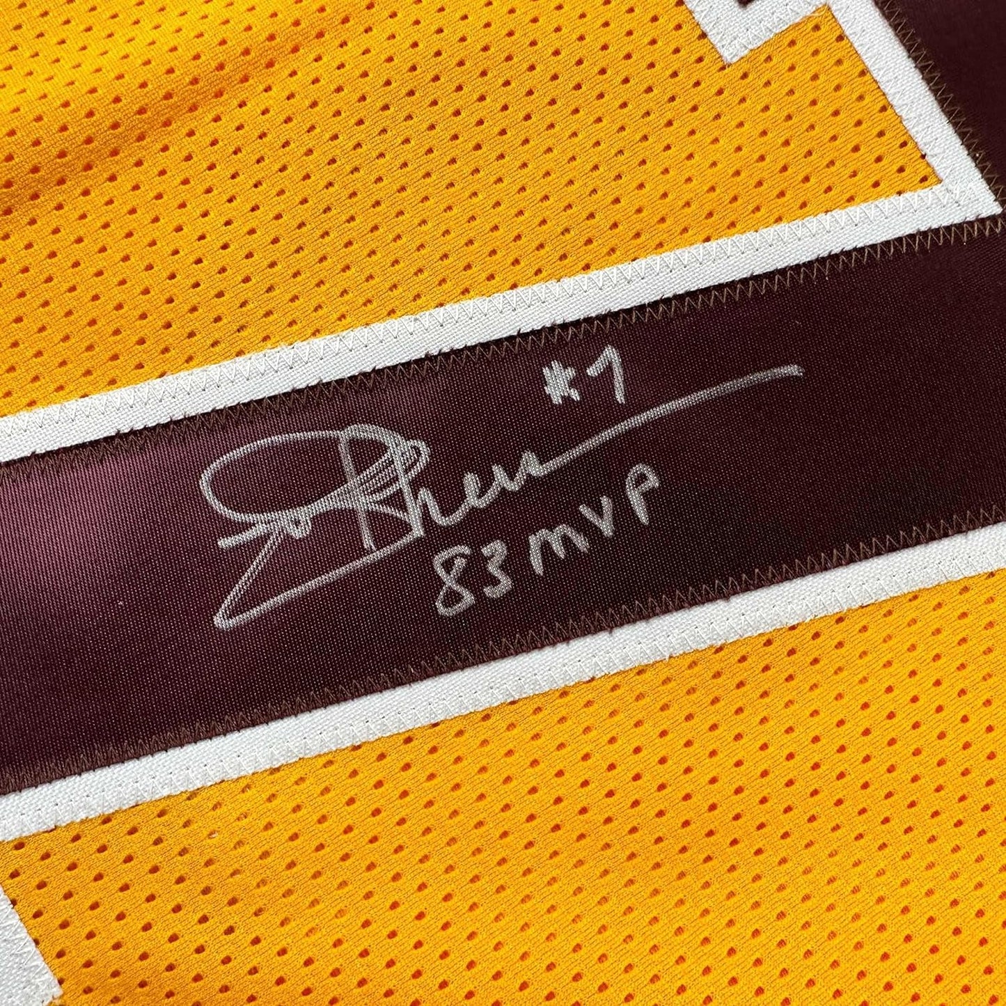 Framed Autographed/Signed Joe Theismann 35x39 83 MVP Washington Yellow Football Jersey JSA COA
