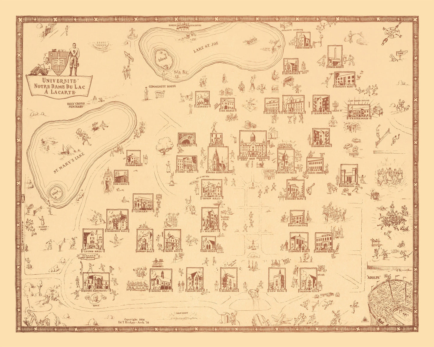 Vintage Map of University of Notre Dame, 1938