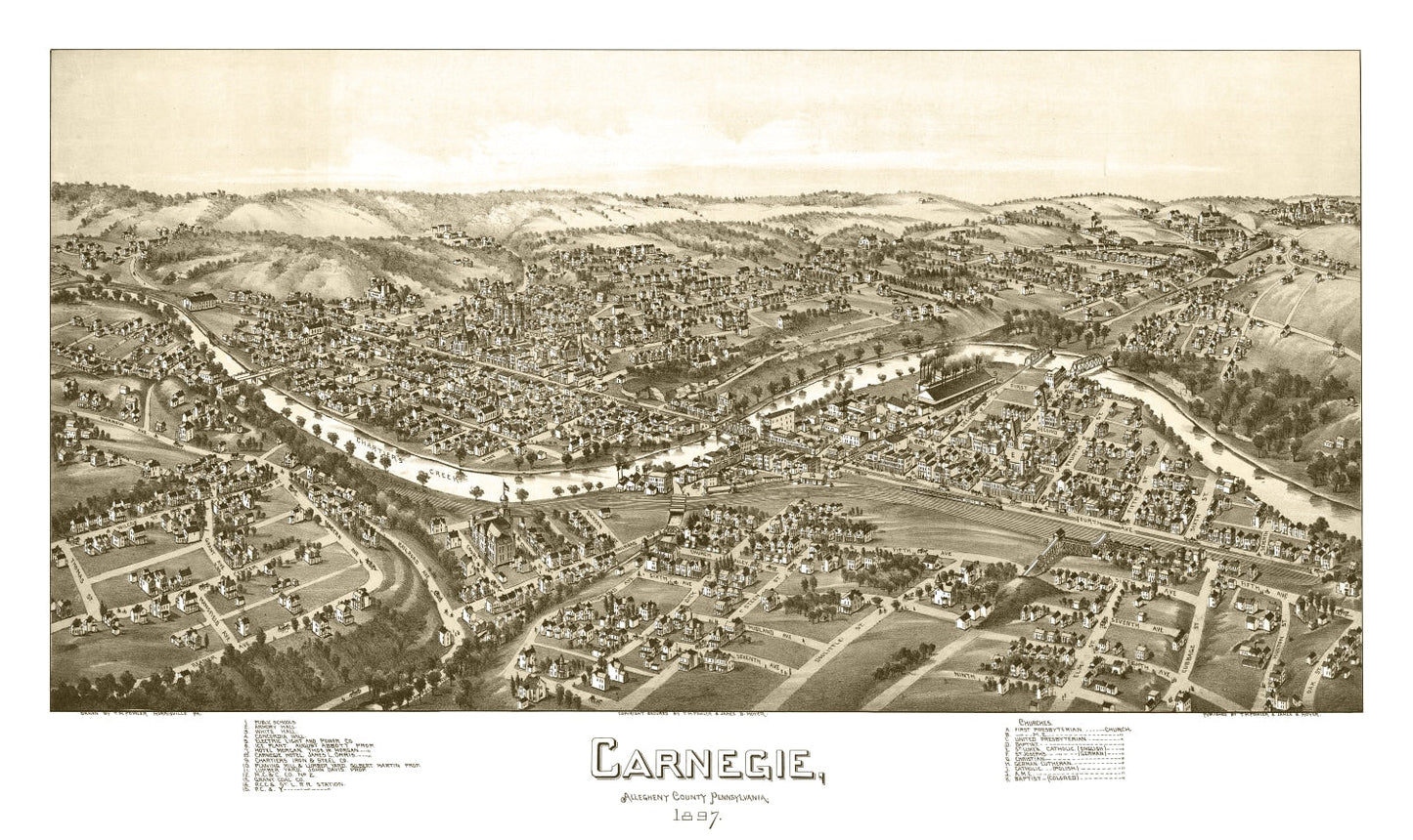 Vintage Map of Carnegie, Pennsylvania 1897
