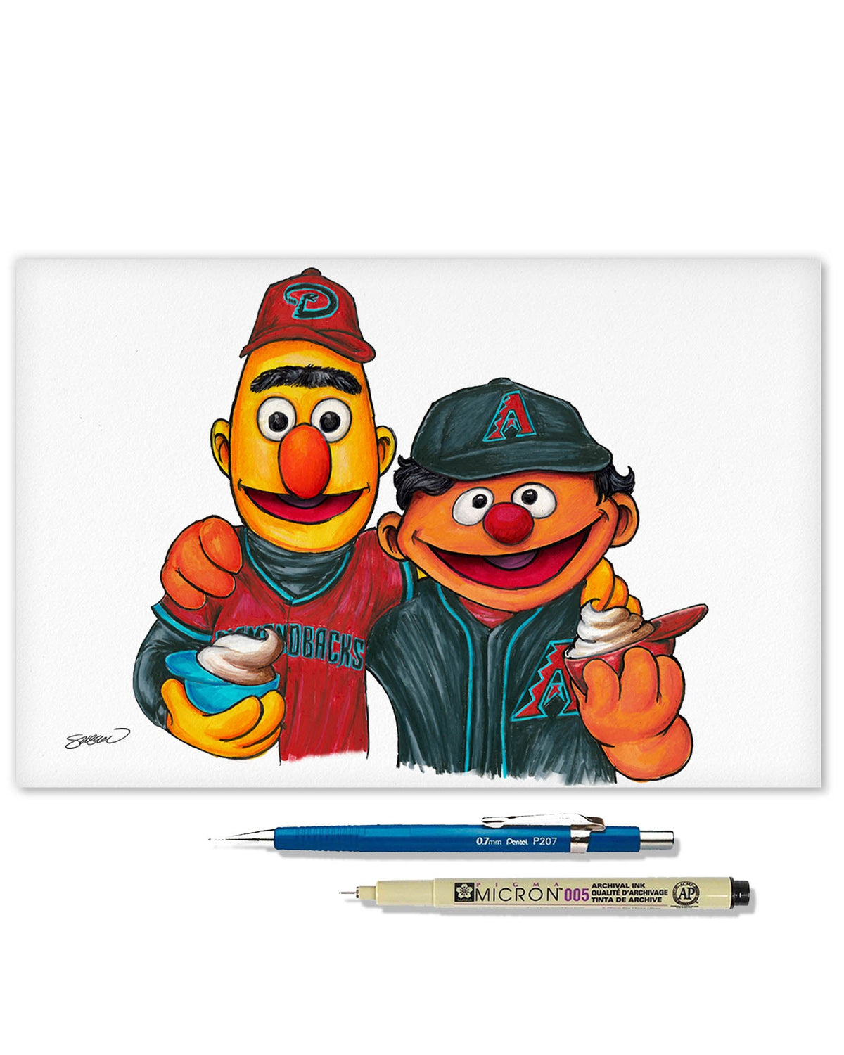 Bert and Ernie x MLB Diamondbacks Limited Edition Art Print
