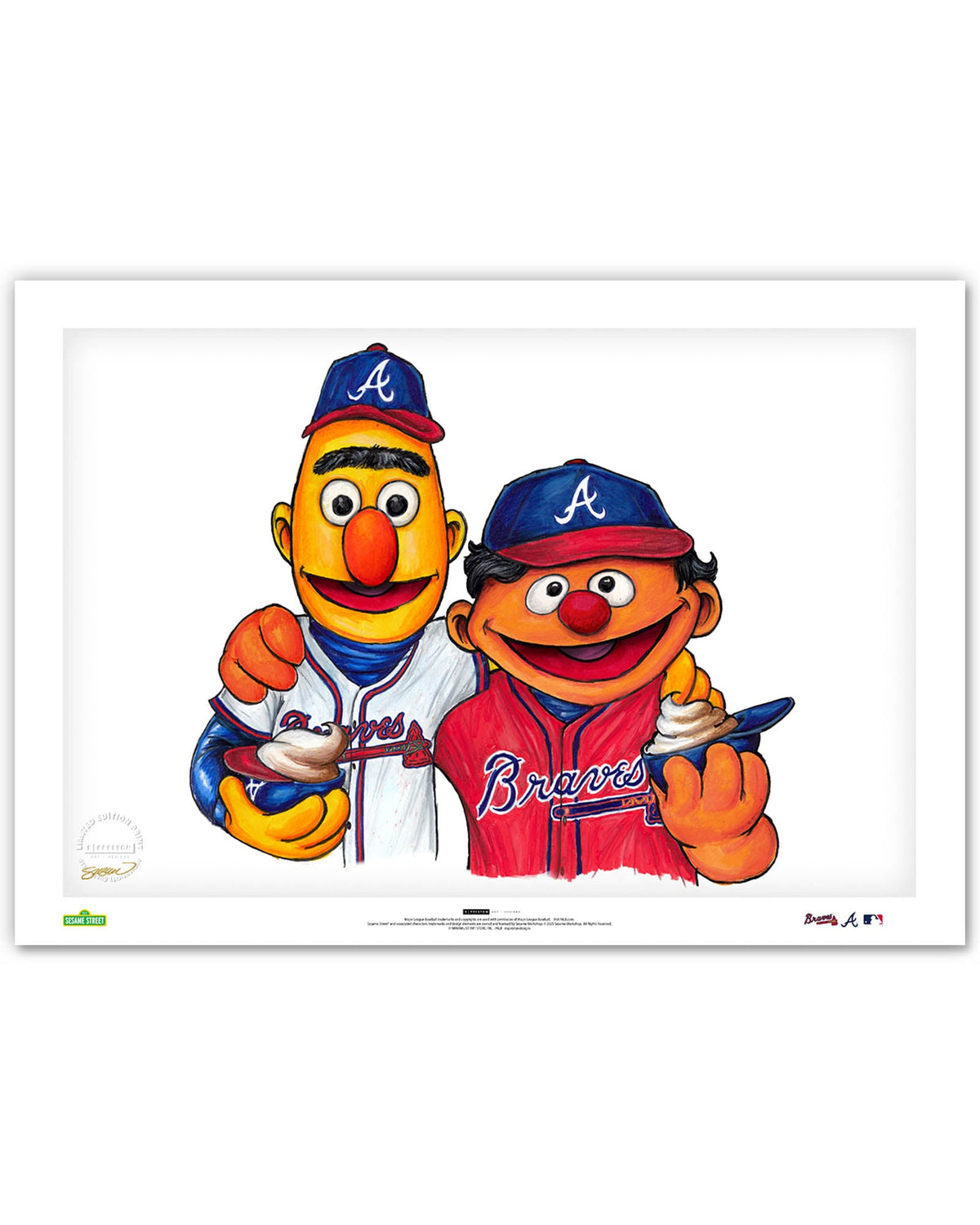 Bert and Ernie x MLB Braves Limited Edition Art Print