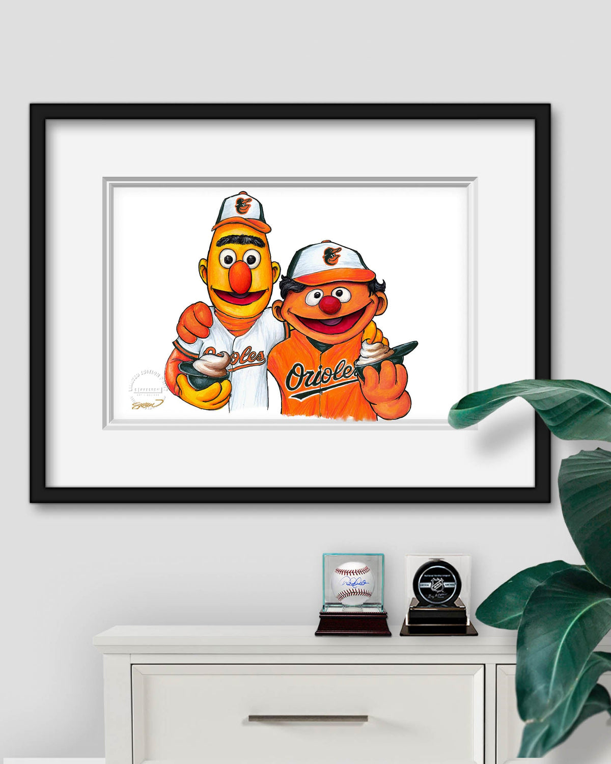 Bert and Ernie x MLB Baltimore Orioles Art Print