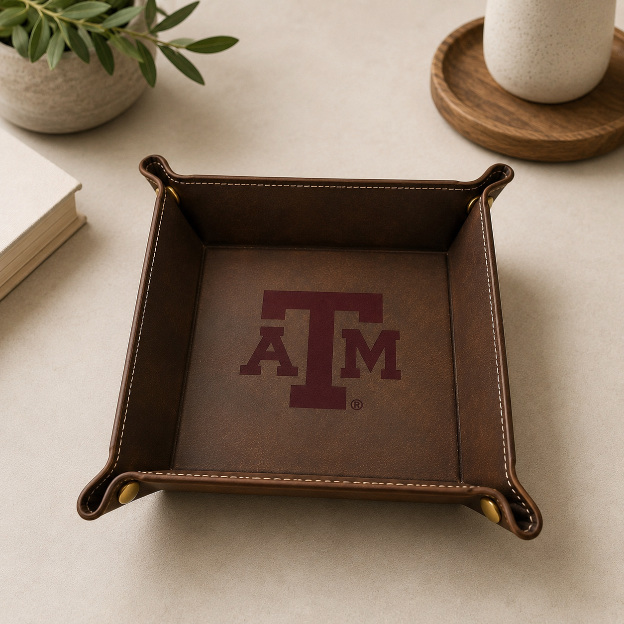 Texas A&M Maroon Leather Catchall Tray