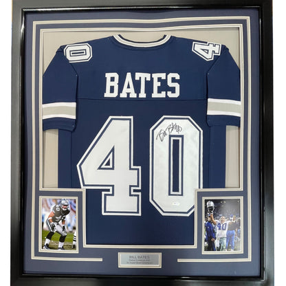 Framed Autographed/Signed Bill Bates 35x39 Dallas Dark Blue Football Jersey PSA/DNA COA