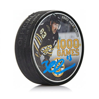 Brad Marchand Autographed Boston Bruins 1000 Games Commemorative Hockey Puck