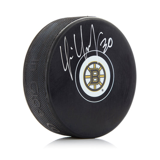 Tim Thomas Boston Bruins Autographed Logo Puck
