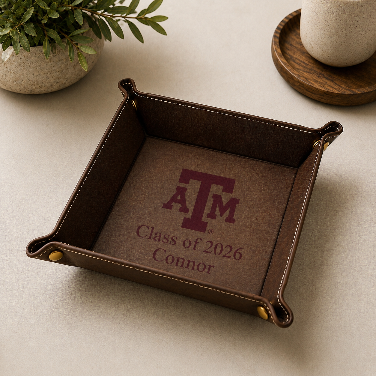 Texas A&M Maroon Leather Catchall Tray