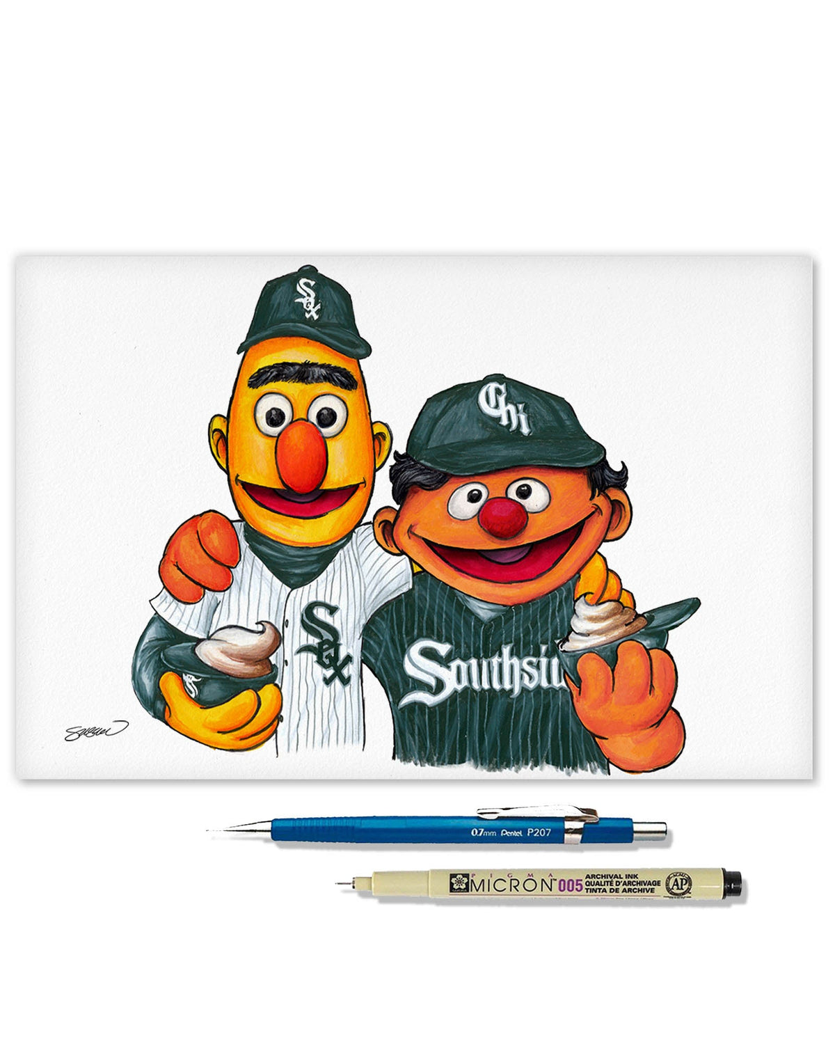 Bert and Ernie x MLB White Sox Limited Edition Art Print