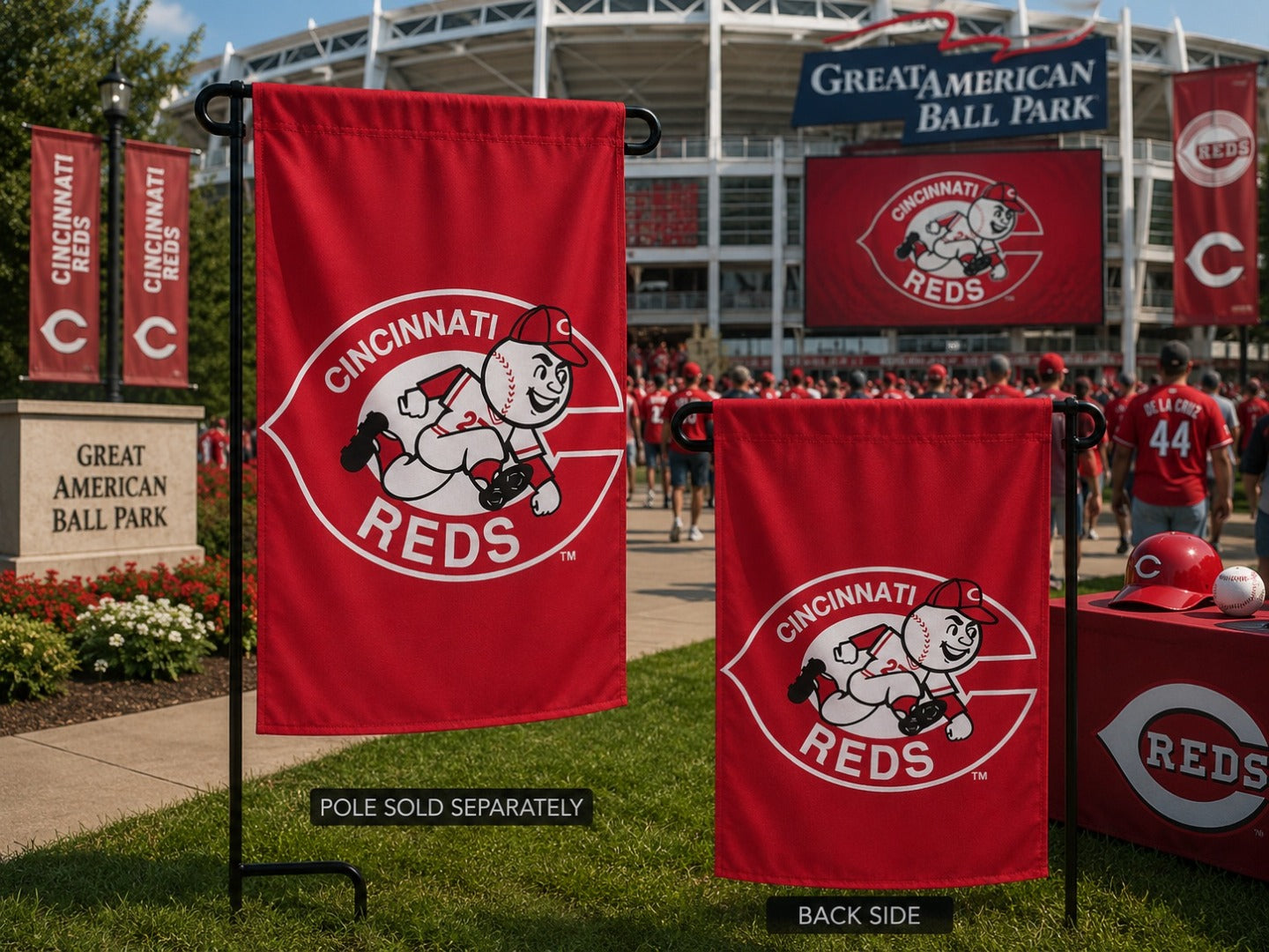 Cincinnati Reds Garden Flag 2 Sided Throwback Design