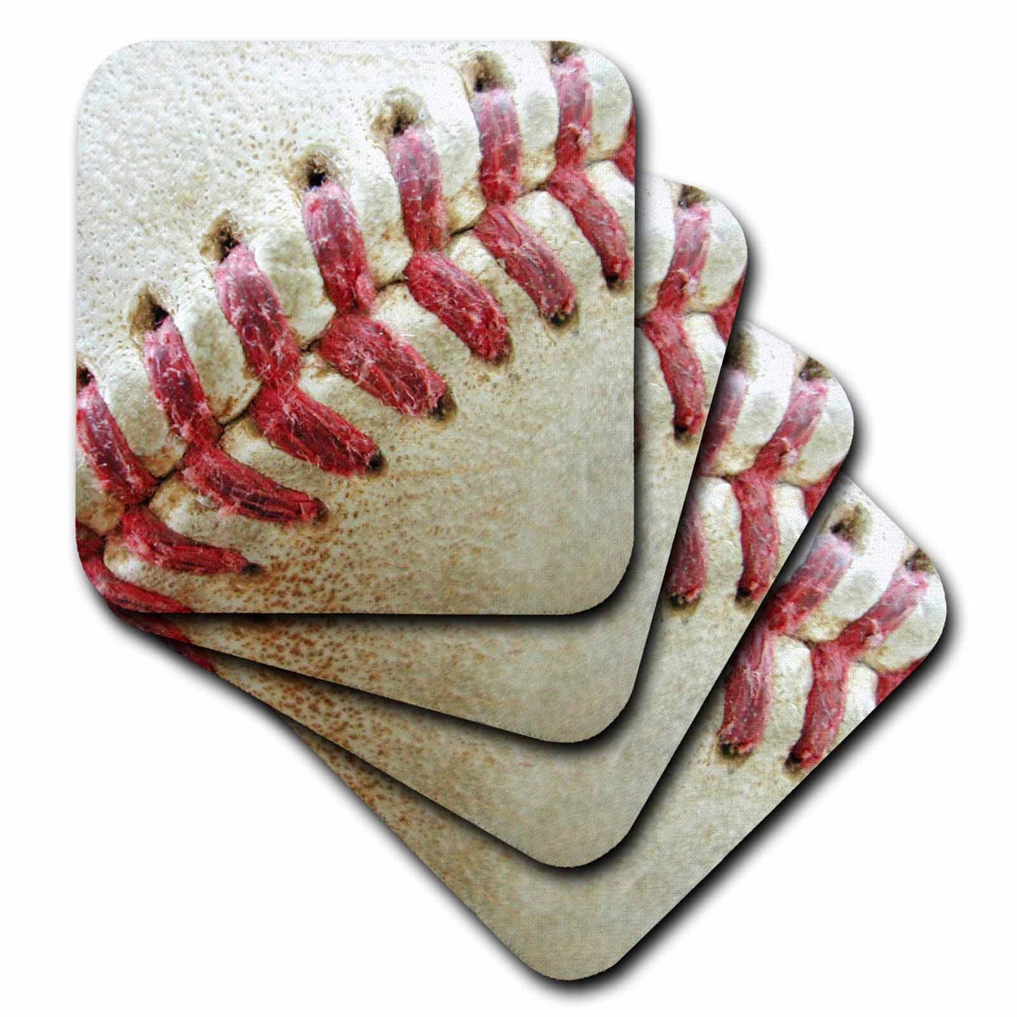 3dRose Florene Sports - Closeup Red Seams On Baseball - Coasters (cst_47841)