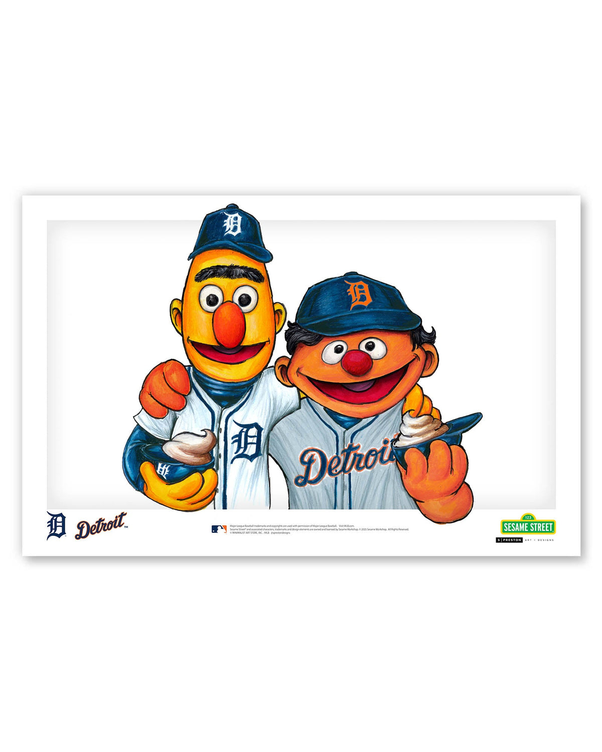 Bert and Ernie x MLB Tigers Limited Edition Art Print