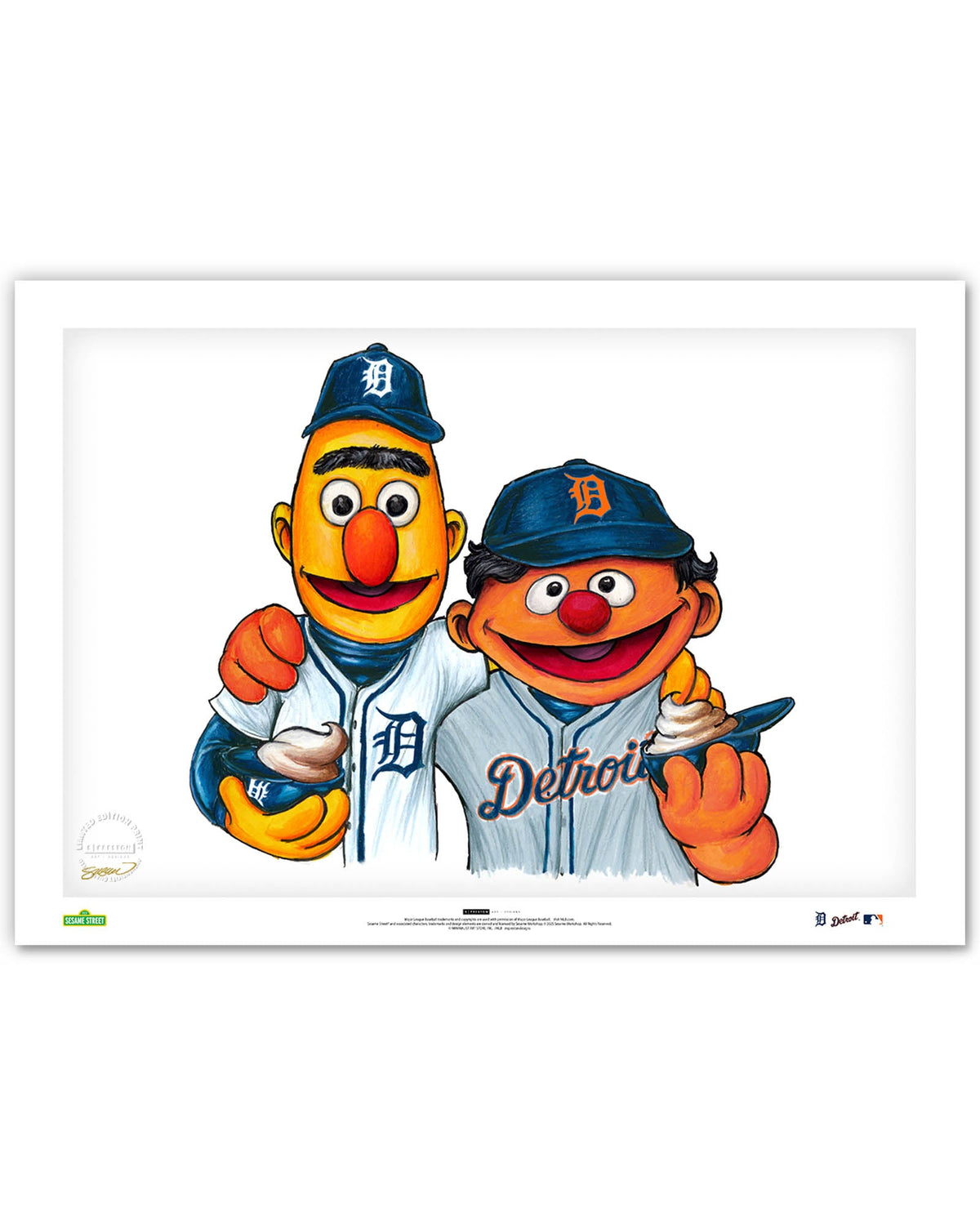 Bert and Ernie x MLB Tigers Limited Edition Art Print