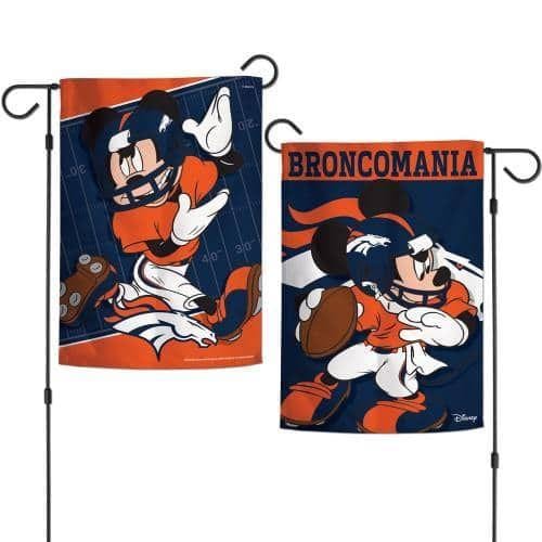 Denver Broncos Garden Flag 2 Sided Mickey Mouse Broncomania