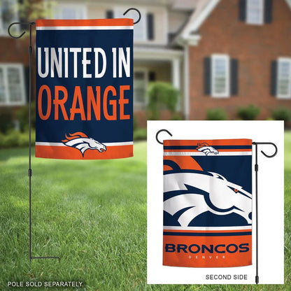 Denver Broncos Garden Flag 2 Sided United In Orange Slogan