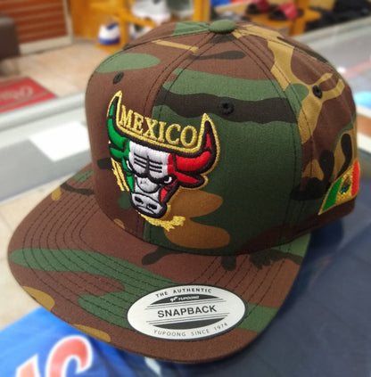 Embroidered SnapBack Mexican Bull logo Camouflage Hat