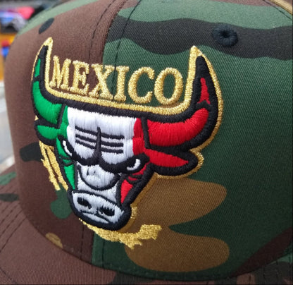 Embroidered SnapBack Mexican Bull logo Camouflage Hat
