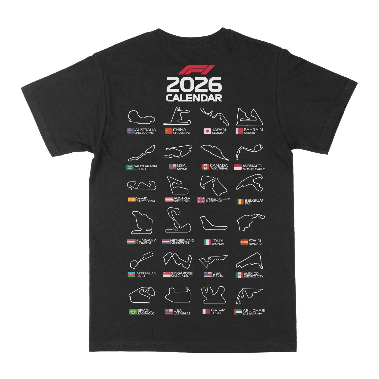 F1 2026 Race Calendar Graphic Tee