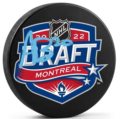 Alex Bump Philadelphia Flyers Autographed 2022 NHL Draft Logo Hockey Puck (Blue Signature)