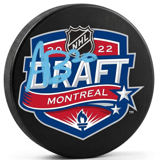 Alex Bump Philadelphia Flyers Autographed 2022 NHL Draft Logo Hockey Puck (Blue Signature)