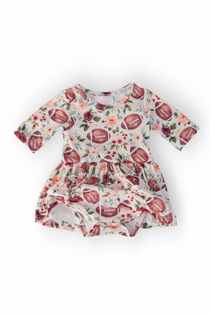 Footballs & Flowers 3/4 Sleeve Twirl Bodysuit