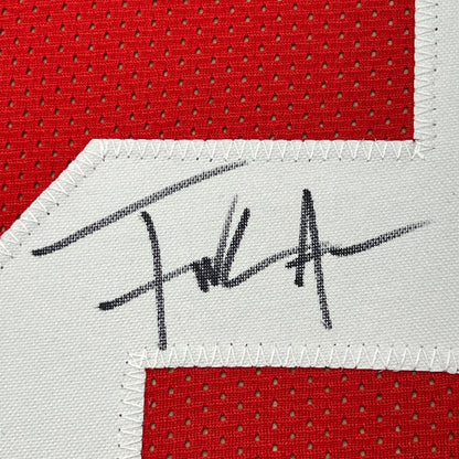 Framed Autographed/Signed Frank Gore 35x39 San Francisco Red Football Jersey JSA COA