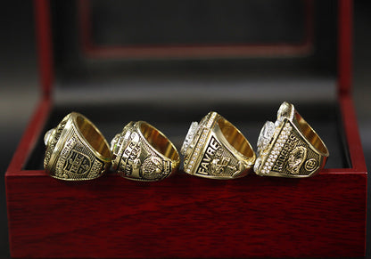 Green Bay Football Championship Rings Set (4 PCS) – Collector’s Memorabilia with Wooden Display Box