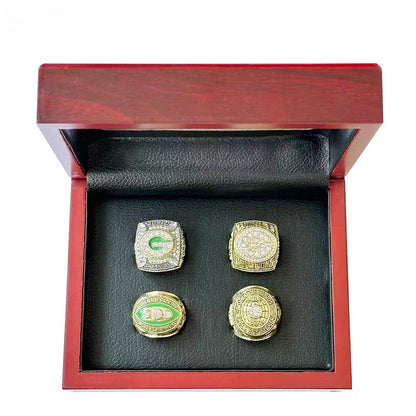 Green Bay Football Championship Rings Set (4 PCS) – Collector’s Memorabilia with Wooden Display Box