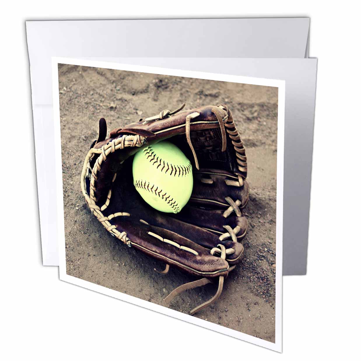 Sandy Mertens Outdoor Sports Designs - Baseball in Glove on Sand Photo - Greeting Cards
