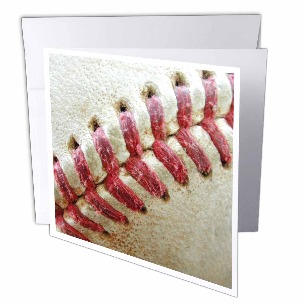 3dRose Florene Sports - Closeup Red Seams On Baseball - Greeting Cards (gc_47841)