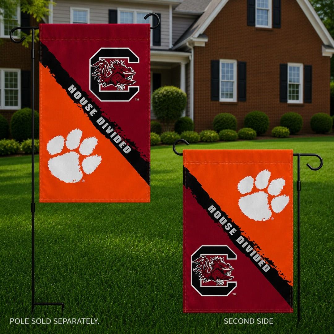 House Divided Garden Flag Clemson vs South Carolina 2 Sided Rivalry