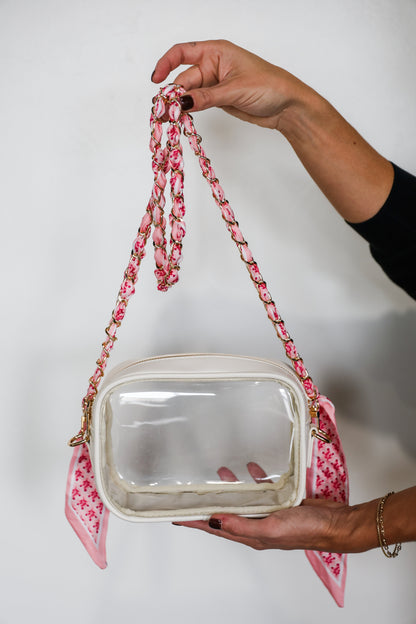Woven Scarf Chain Purse/Phone Strap - Pink