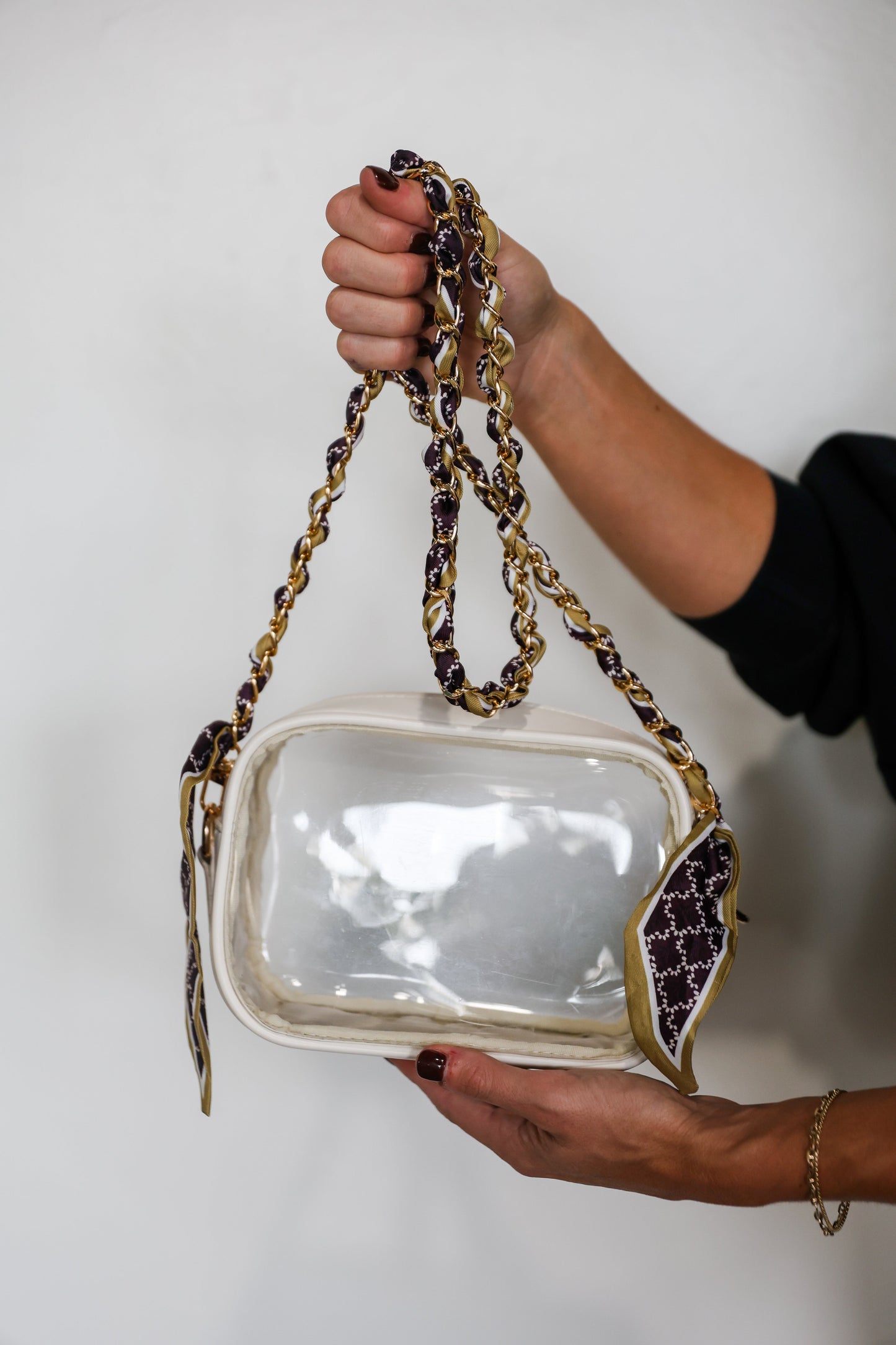 Woven Scarf Chain Purse/Phone Strap - Maroon & Gold