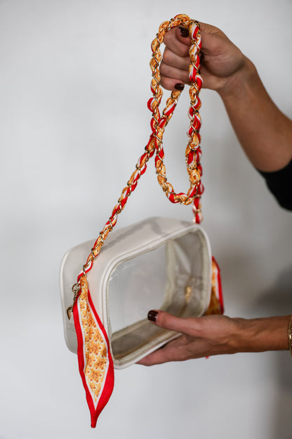 Woven Scarf Chain Purse/Phone Strap - Red & Gold