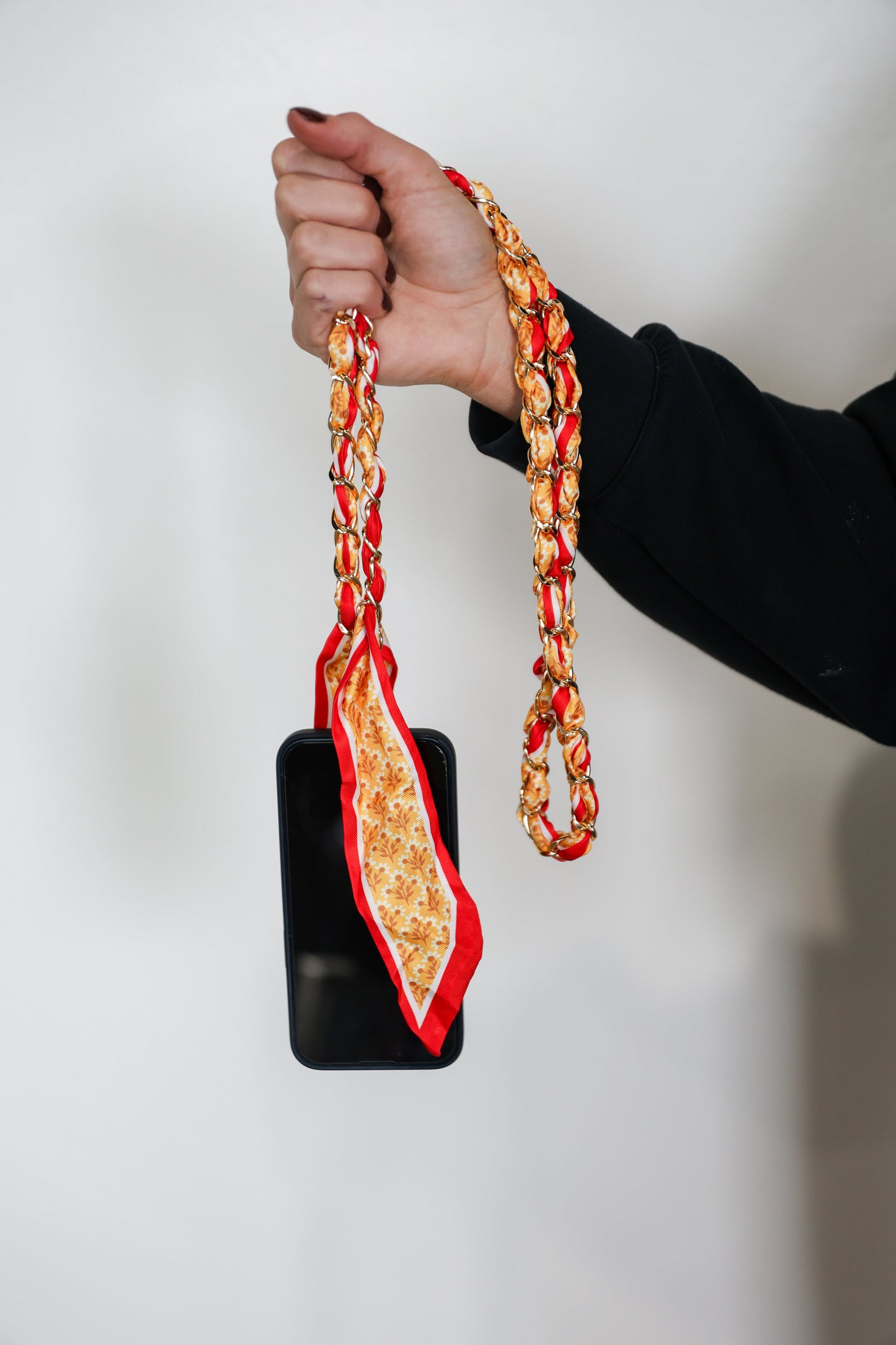 Woven Scarf Chain Purse/Phone Strap - Red & Gold