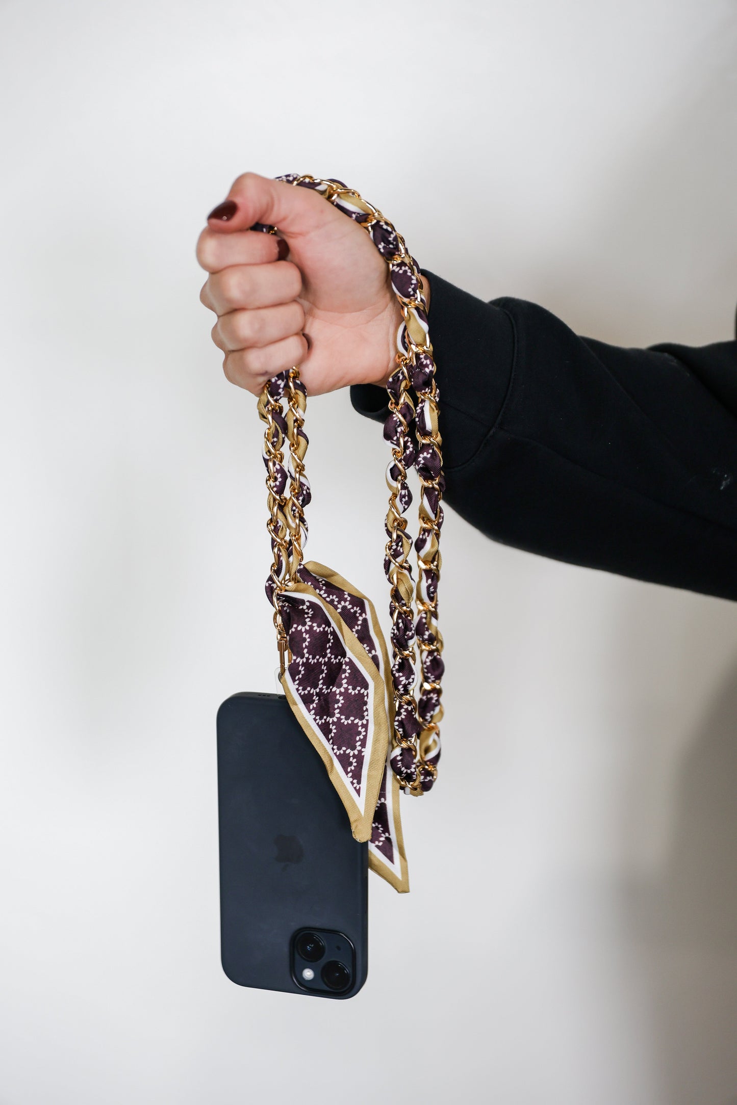 Woven Scarf Chain Purse/Phone Strap - Maroon & Gold