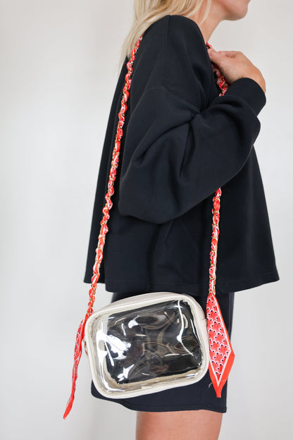Woven Scarf Chain Purse/Phone Strap - Red & Gold