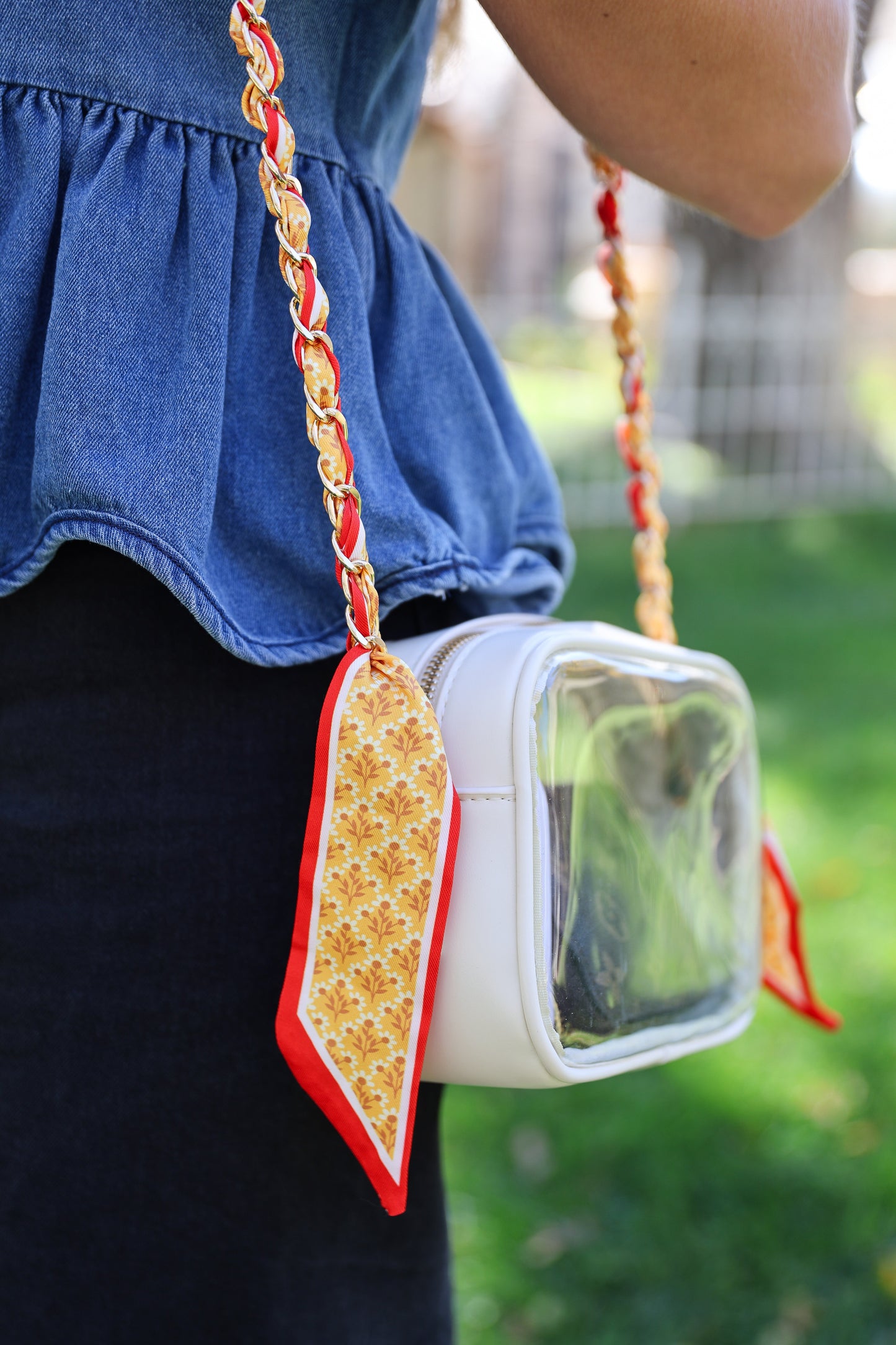Woven Scarf Chain Purse/Phone Strap - Red & Gold