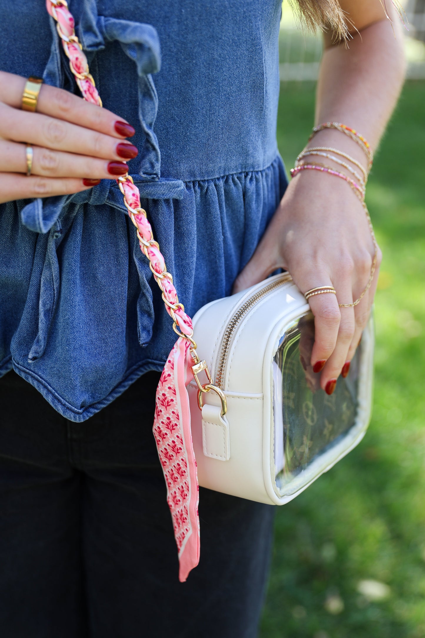 Woven Scarf Chain Purse/Phone Strap - Pink