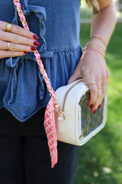 Woven Scarf Chain Purse/Phone Strap - Pink
